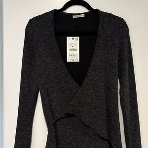 Zara Charcoal Wrap-Style Long Sleeve Top